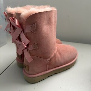 UGG Pink Suede Boots with Ribbon Details